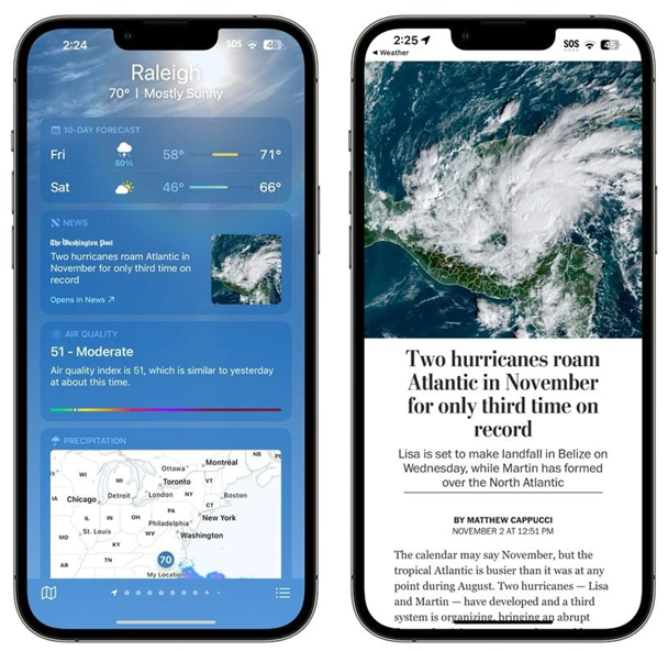 开江苹果14维修分享iPhone 14手机如何看天气时顺带看新闻 